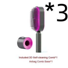 Self Cleaning Hair Brush For Women One-key Cleaning Hair Loss Airbag Massage Scalp Comb Anti-Static Hairbrush (Option: 3pcs Set C)