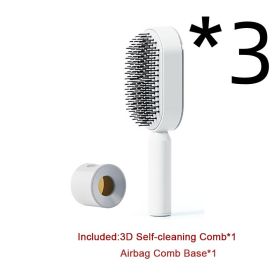 Self Cleaning Hair Brush For Women One-key Cleaning Hair Loss Airbag Massage Scalp Comb Anti-Static Hairbrush (Option: 3pcs Set B)