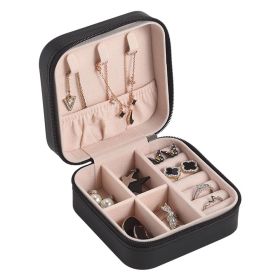 Portable Jewelry Storage Box Travel Earrings Necklace Ring Display Case Leather Storage Organizer Earring Holder Organizer (Color: Black, Ships From: China)