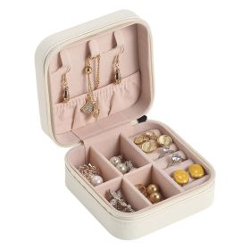 Portable Jewelry Storage Box Travel Earrings Necklace Ring Display Case Leather Storage Organizer Earring Holder Organizer (Color: White, Ships From: China)